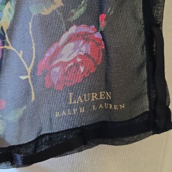 Lauren Ralph Lauren 100% Silk Dark Floral Scarf Green Label Heritage Old Money - Picture 3 of 14